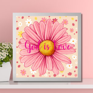 God is Love Colorful Pink Sunflower Bible Quote Poster