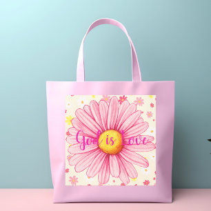 God is Love Colorful Sunflower Bible Quote Grocery Bag