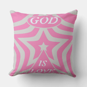 "God Is Love" Pastel Pink & Gray Star Christian Throw Pillow