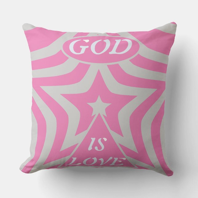 "God Is Love" Pastel Pink & Gray Star Christian Throw Pillow (Front)