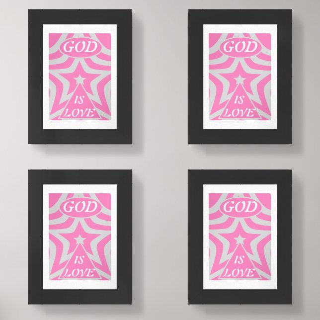 "God Is Love" Pastel Pink & Gray Star Christian Wall Art Sets (Front)