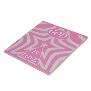 "God Is Love" Pastel Pink & Gray Star Nursery Art  Ceramic Tile