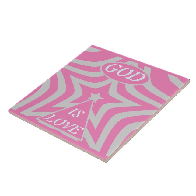 "God Is Love" Pastel Pink & Gray Star Nursery Art  Ceramic Tile (Side)