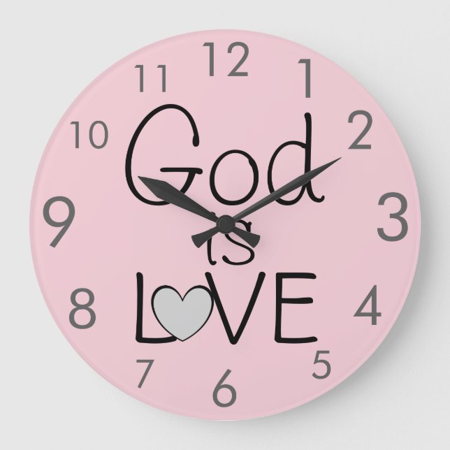 God is LOVE Quote Beautiful Pink Large Clock (Front)