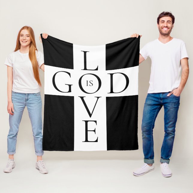 God Is Love Quote Christian Black and White Fleece Blanket (In Situ)