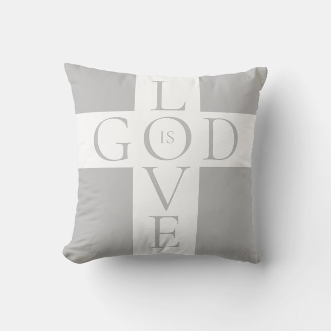God Is Love Quote Christian Gray and White Throw Pillow (Front)