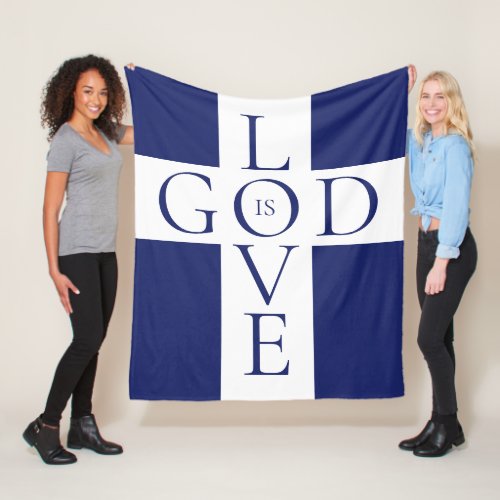 God Is Love Quote Christian Navy Blue and White Fleece Blanket