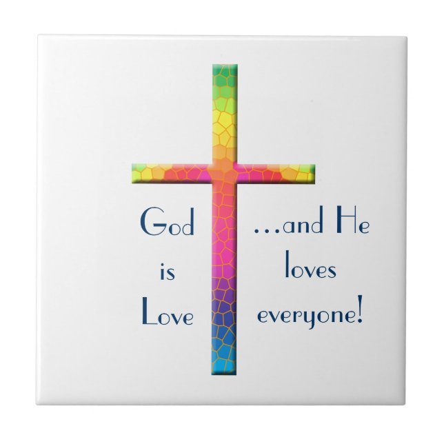 God is Love-Rainbow Mosaic Cross Tile (Front)