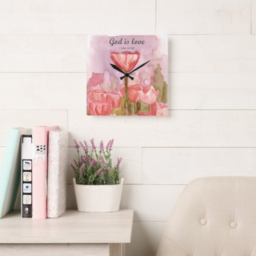 God is Love Scripture Tulips John Bible Verse Square Wall Clock