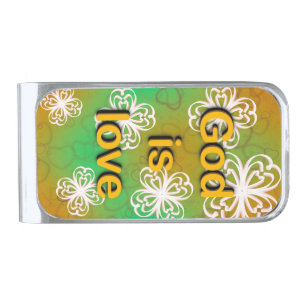 God is love  silver finish money clip