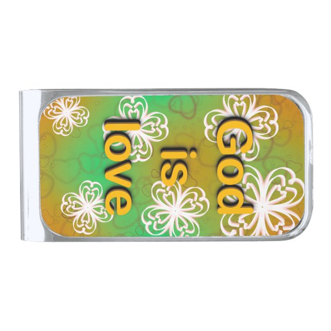 God is love  silver finish money clip (Front)