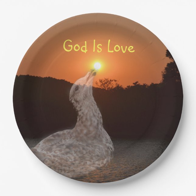 God Is Love Sunset Paper Plates (Front)