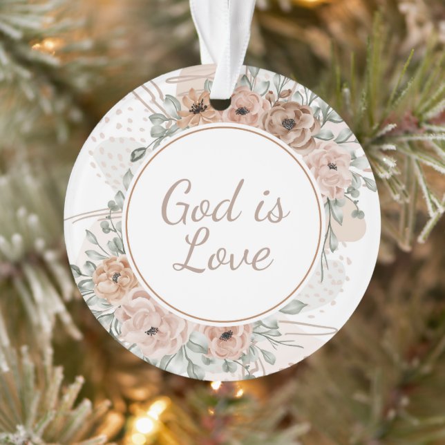 God is Love Watercolour Floral Acrylic Ornament (Tree)