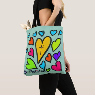 God is Love with Hearts Cross Tote Bag