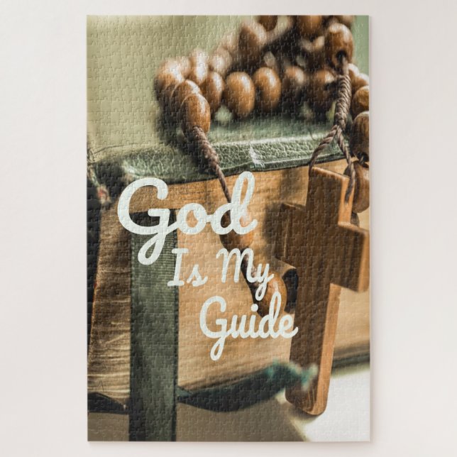 God Is My Guide Bible and Rosary Cross Jigsaw Puzzle (Vertical)