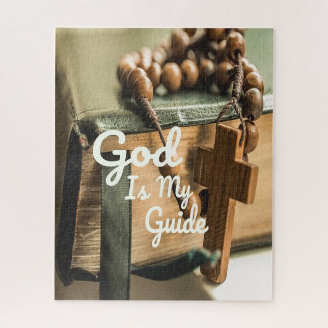 God Is My Guide Bible and Rosary Cross Jigsaw Puzzle (Vertical)