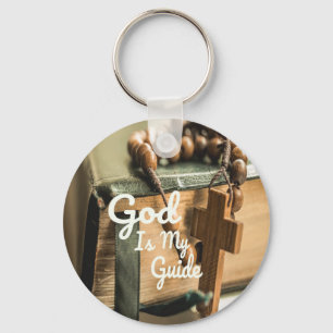 God Is My Guide Bible and Rosary Cross Keychain