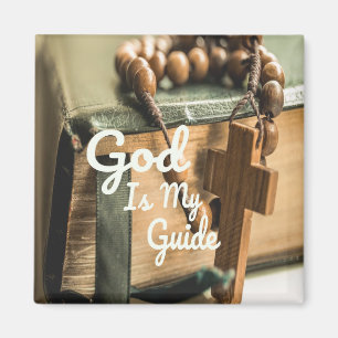 God Is My Guide Bible and Rosary Cross Magnet