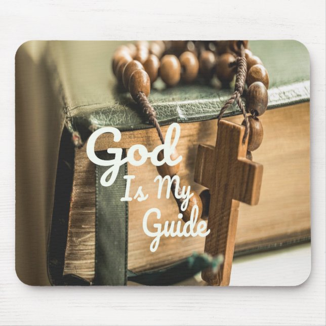 God Is My Guide Bible and Rosary Cross Mouse Pad (Front)