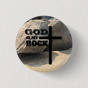 God is My Rock Bible Verse Black Cross Christian Button