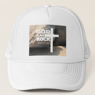 God is My Rock Bible Verse Black Cross Christian Trucker Hat