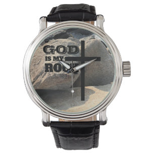 God is My Rock Bible Verse Black Cross Christian Watch