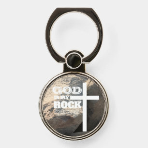 God is My Rock Bible Verse White Cross Christian Phone Ring Stand