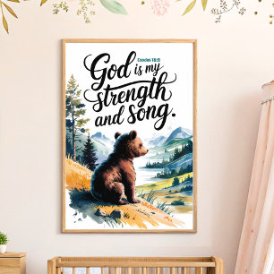 God is My Strength Christian Nursery Kids Wall Art