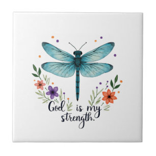 God is my strength Floral Dragonfly Christian T-Sh Ceramic Tile
