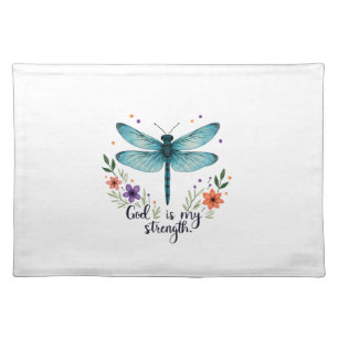 God is my strength Floral Dragonfly Christian T-Sh Cloth Placemat