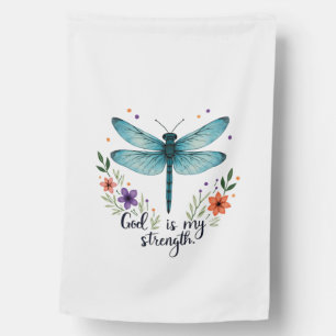 God is my strength Floral Dragonfly Christian T-Sh House Flag