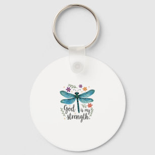 God is my strength Floral Dragonfly Christian T-Sh Keychain