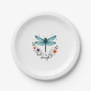 God is my strength Floral Dragonfly Christian T-Sh Paper Plates