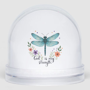 God is my strength Floral Dragonfly Christian T-Sh Snow Globe