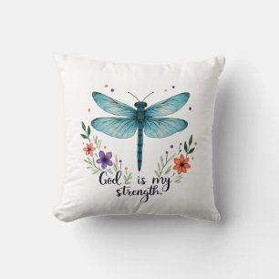 God is my strength Floral Dragonfly Christian T-Sh Throw Pillow