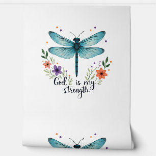 God is my strength Floral Dragonfly Christian T-Sh Wallpaper