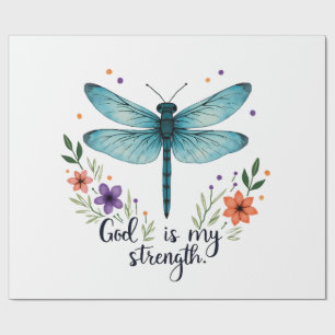 God is my strength Floral Dragonfly Christian T-Sh Wrapping Paper