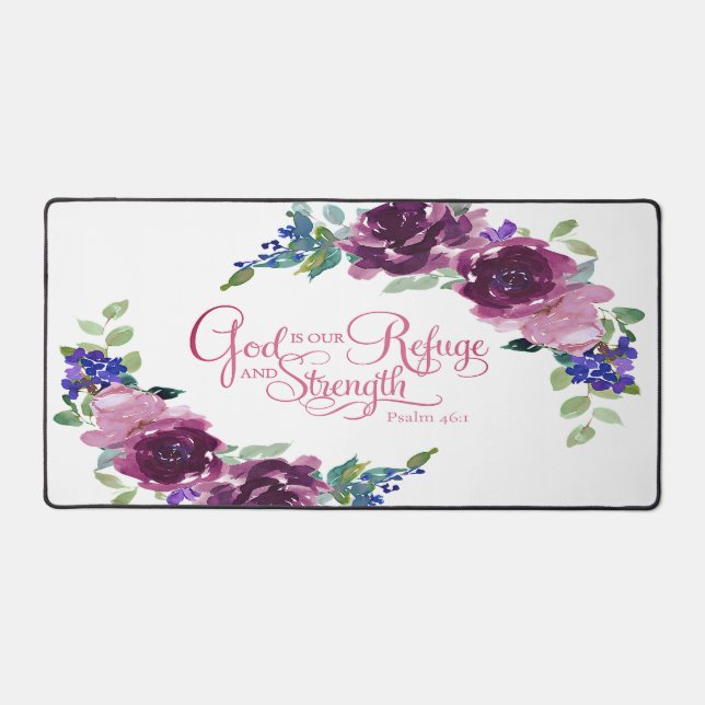 God is our refuge burgundy floral scripture desk mat (Front)