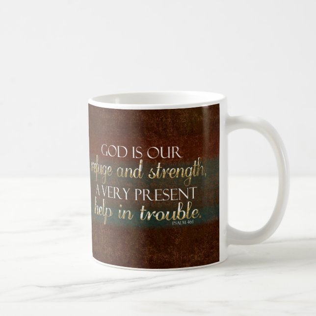 God is our Refuge Christian Bible Verse Brown/Gold Coffee Mug (Right)