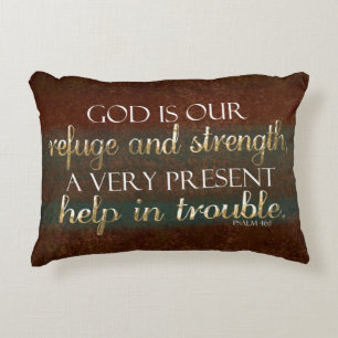 God is our Refuge Christian Bible Verse Brown/Gold Decorative Pillow