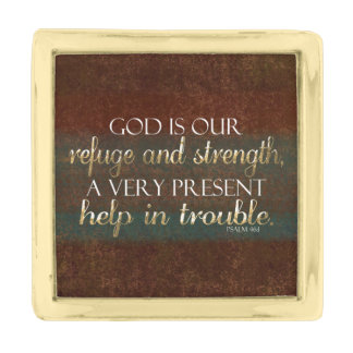 God is our Refuge Christian Bible Verse Brown/Gold Gold Finish Lapel Pin