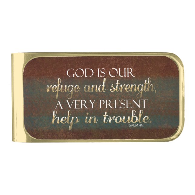 God is our Refuge Christian Bible Verse Brown/Gold Gold Finish Money Clip (Front)