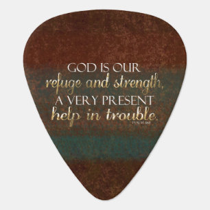 God is our Refuge Christian Bible Verse Brown/Gold Guitar Pick