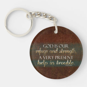 God is our Refuge Christian Bible Verse Brown/Gold Keychain