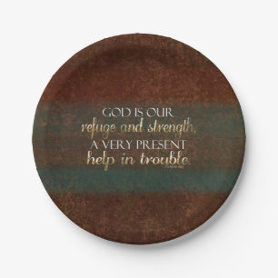 God is our Refuge Christian Bible Verse Brown/Gold Paper Plates