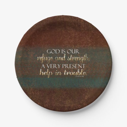 God is our Refuge Christian Bible Verse BrownGold Paper Plates