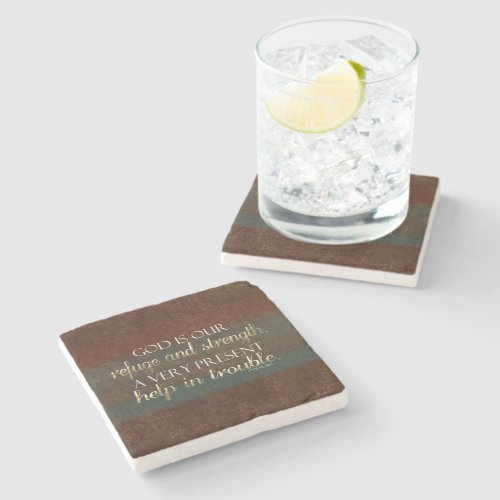 God is our Refuge Christian Bible Verse BrownGold Stone Coaster