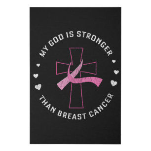 God Is Stronger Breast Cancer Awareness Christian  Faux Canvas Print