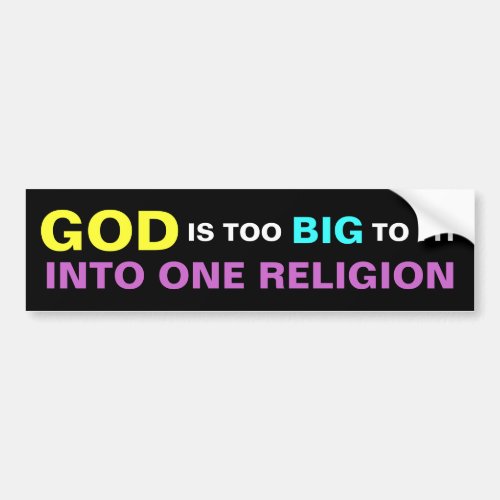 GOD IS TOO BIG TO FIT INTO ONE RELIGION BUMPER STICKER