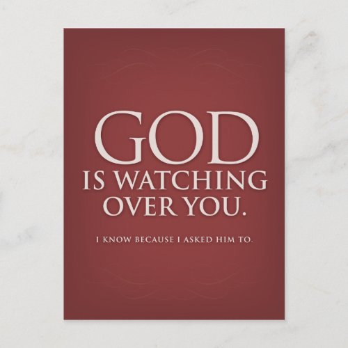 God is Watching Over You Burgundy postcard Postcard